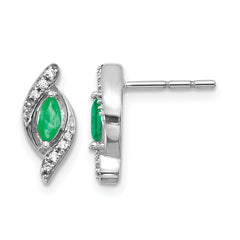 10k White Gold 1/15Ct Diamond and Emerald Earrings