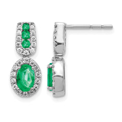 14K White Gold Lab Grown VS/SI+ G+ Dia and Created Emerald Earrings