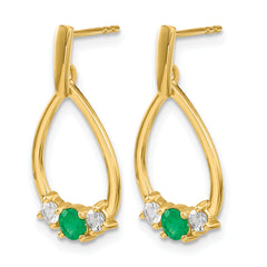 14k 1/3 carat Lab Grown Diamond VS/SI+ G+ and Created Emerald Complete Dangle Post Earrings