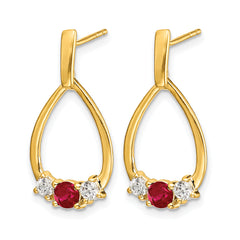 14k 1/4 carat Lab Grown Diamond VS/SI+ G+ and Created Ruby Complete Dangle Teardrop Post Earrings