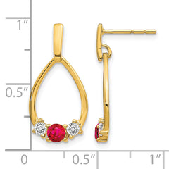 14k 1/4 carat Lab Grown Diamond VS/SI+ G+ and Created Ruby Complete Dangle Teardrop Post Earrings
