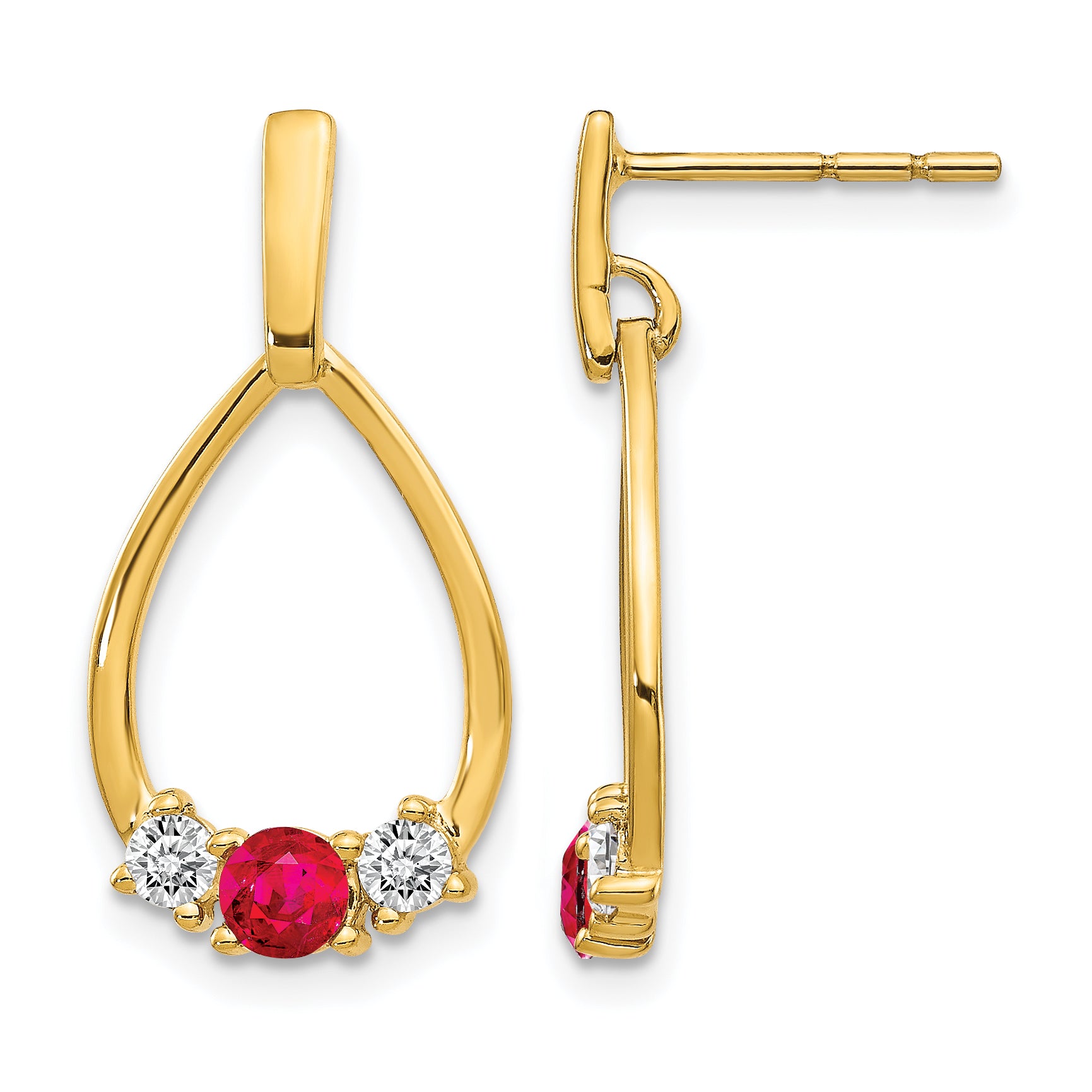 14k 1/4 carat Lab Grown Diamond VS/SI+ G+ and Created Ruby Complete Dangle Teardrop Post Earrings