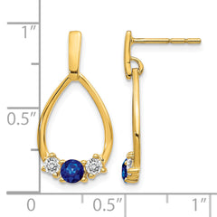 14k 1/3 carat Lab Grown Diamond VS/SI+ G+ and Created Sapphire Complete Dangle Teardrop Earrings