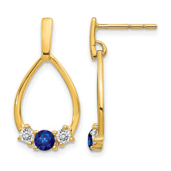 14k 1/3 carat Lab Grown Diamond VS/SI+ G+ and Created Sapphire Complete Dangle Teardrop Earrings