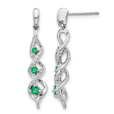 10k White Gold Diamond and Emerald 3 Stone Post Dangle Earrings