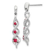 10k White Gold Diamond and Ruby 3 Stone Post Dangle Earrings