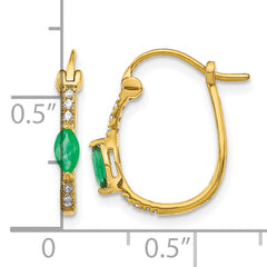 10k 1/20ct Diamond and Emerald Hinged Hoop Earrings