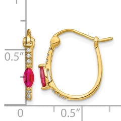 10k 1/20ct Diamond and Ruby Hinged Hoop Earrings