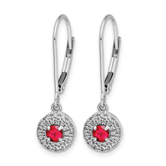 14k White Gold 1/5 carat Lab Grown Diamond VS/SI+ G+ and Created Ruby Complete Drop Leverback Earrings
