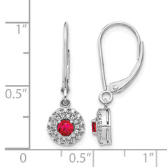 14k White Gold 1/5 carat Lab Grown Diamond VS/SI+ G+ and Created Ruby Complete Drop Leverback Earrings