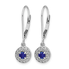 14k White Gold 1/5 carat Lab Grown Diamond VS/SI+ G+ and Created Sapphire Complete Drop Leverback Earrings