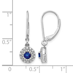 14k White Gold 1/5 carat Lab Grown Diamond VS/SI+ G+ and Created Sapphire Complete Drop Leverback Earrings