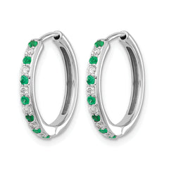 14k White Gold 1/5 carat Lab Grown Diamond VS/SI+ G+ and Created Emerald Complete Hinged Hoop Earrings