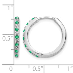 14k White Gold 1/5 carat Lab Grown Diamond VS/SI+ G+ and Created Emerald Complete Hinged Hoop Earrings
