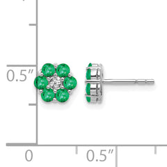 10k White Gold Polished Emerald and Diamond Post Earrings
