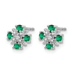14k White Gold .01 carat Lab Grown Diamond VS/SI+ G+ and Created Emerald Complete Fashion Post Earrings
