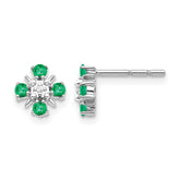 14k White Gold .01 carat Lab Grown Diamond VS/SI+ G+ and Created Emerald Complete Fashion Post Earrings