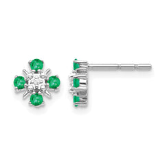14k White Gold .01 carat Lab Grown Diamond VS/SI+ G+ and Created Emerald Complete Fashion Post Earrings