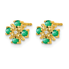 14k .01 carat Lab Grown Diamond VS/SI+ G+ and Created Emerald Complete Fashion Post Earrings