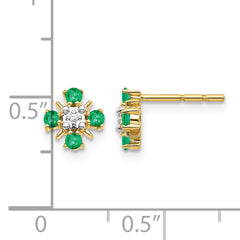 14k .01 carat Lab Grown Diamond VS/SI+ G+ and Created Emerald Complete Fashion Post Earrings