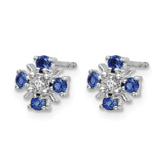 14k White Gold .01 carat Lab Grown Diamond VS/SI+ G+ and Created Sapphire Complete Post Earrings