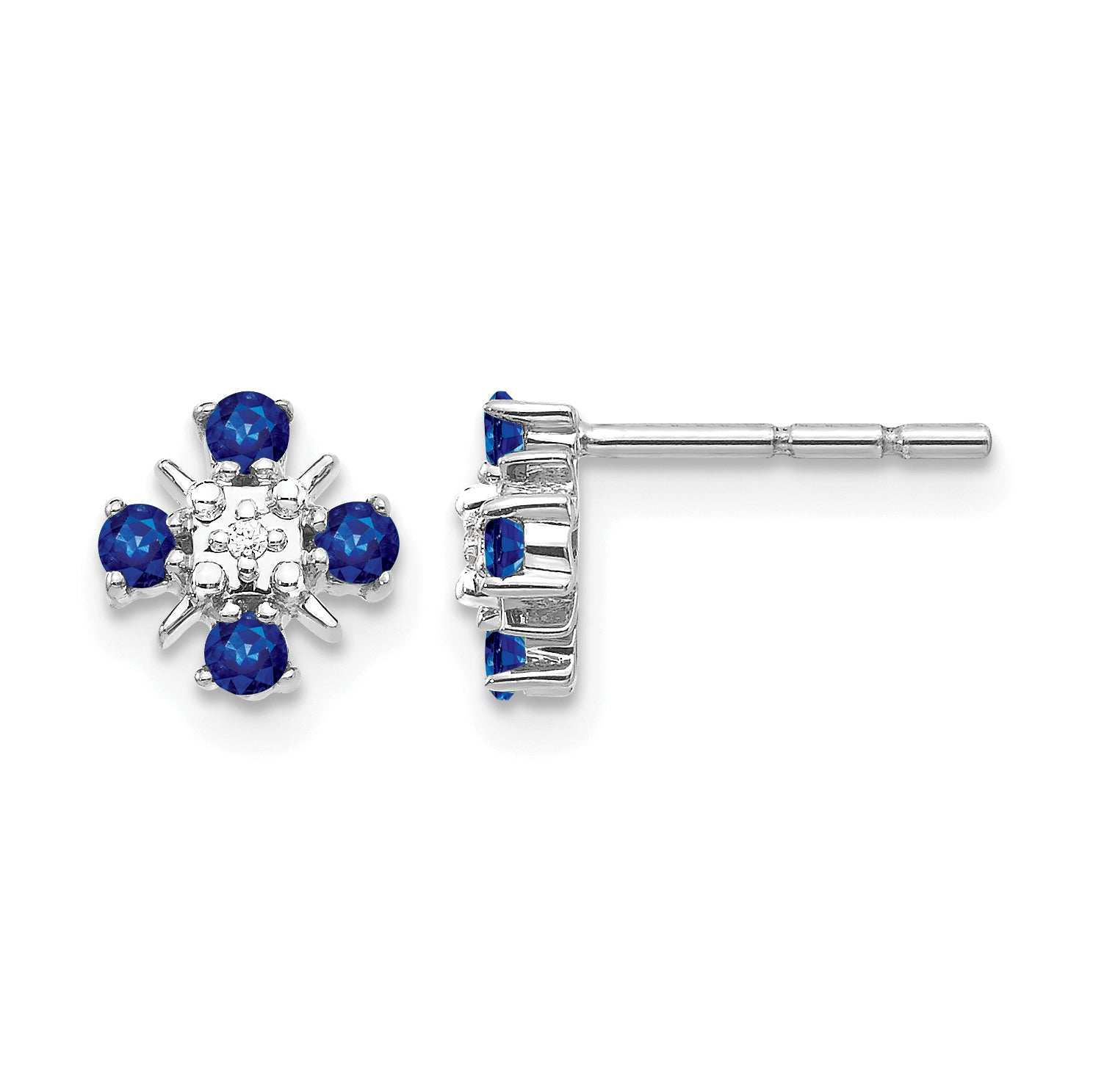 14k White Gold .01 carat Lab Grown Diamond VS/SI+ G+ and Created Sapphire Complete Post Earrings