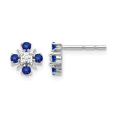 14k White Gold .01 carat Lab Grown Diamond VS/SI+ G+ and Created Sapphire Complete Post Earrings