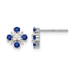 14k White Gold .01 carat Lab Grown Diamond VS/SI+ G+ and Created Sapphire Complete Post Earrings
