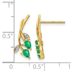 10k Diamond and Pear Emerald Floral Post Earrings