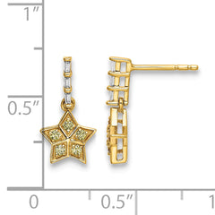 14k Yellow Gold Diamond and Yellow Sapphire Star Dangle Earrings