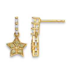 14k Yellow Gold Diamond and Yellow Sapphire Star Dangle Earrings