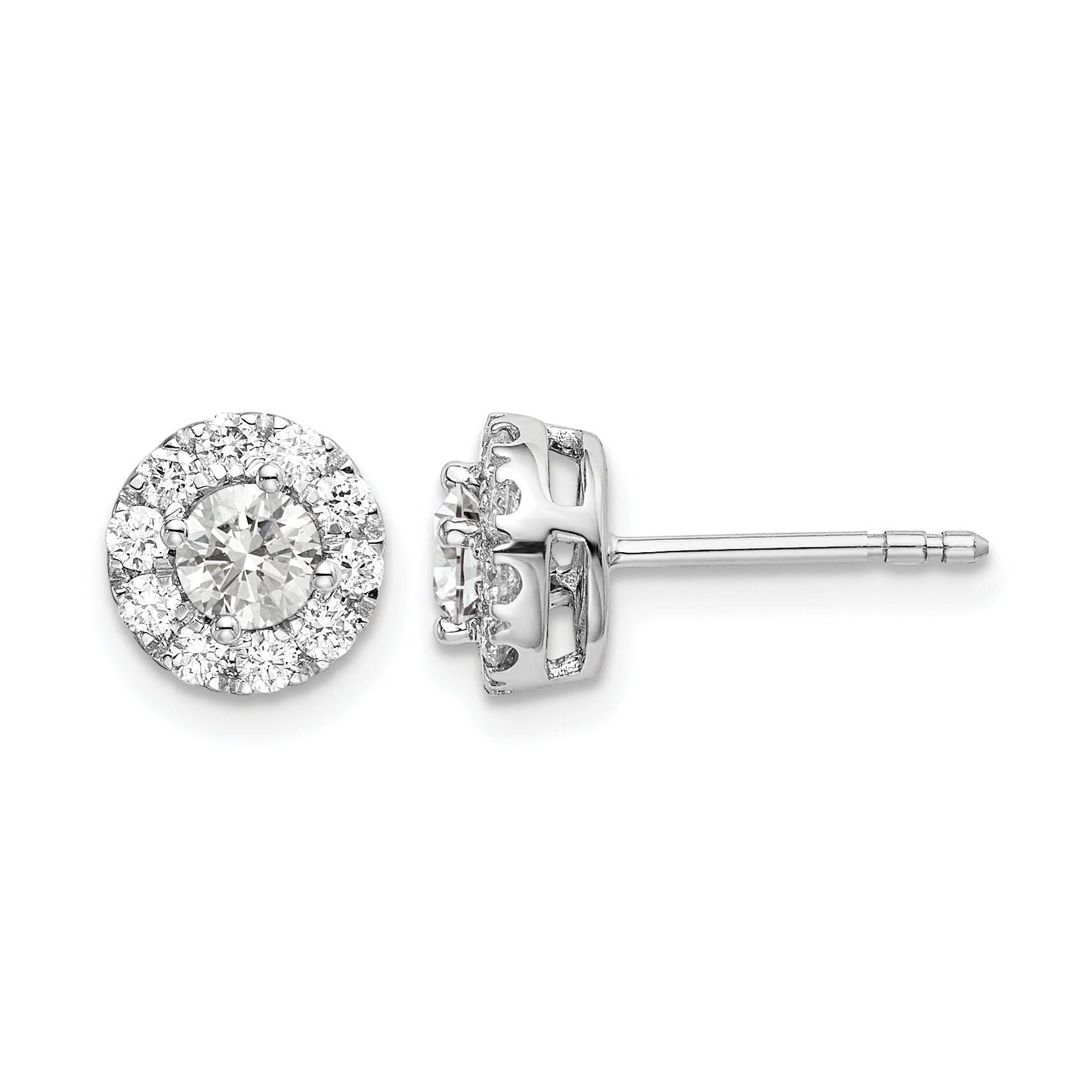 14k White Gold 3/4 carat Lab Grown Diamond VS/SI+ G+ Round Halo Post Earrings