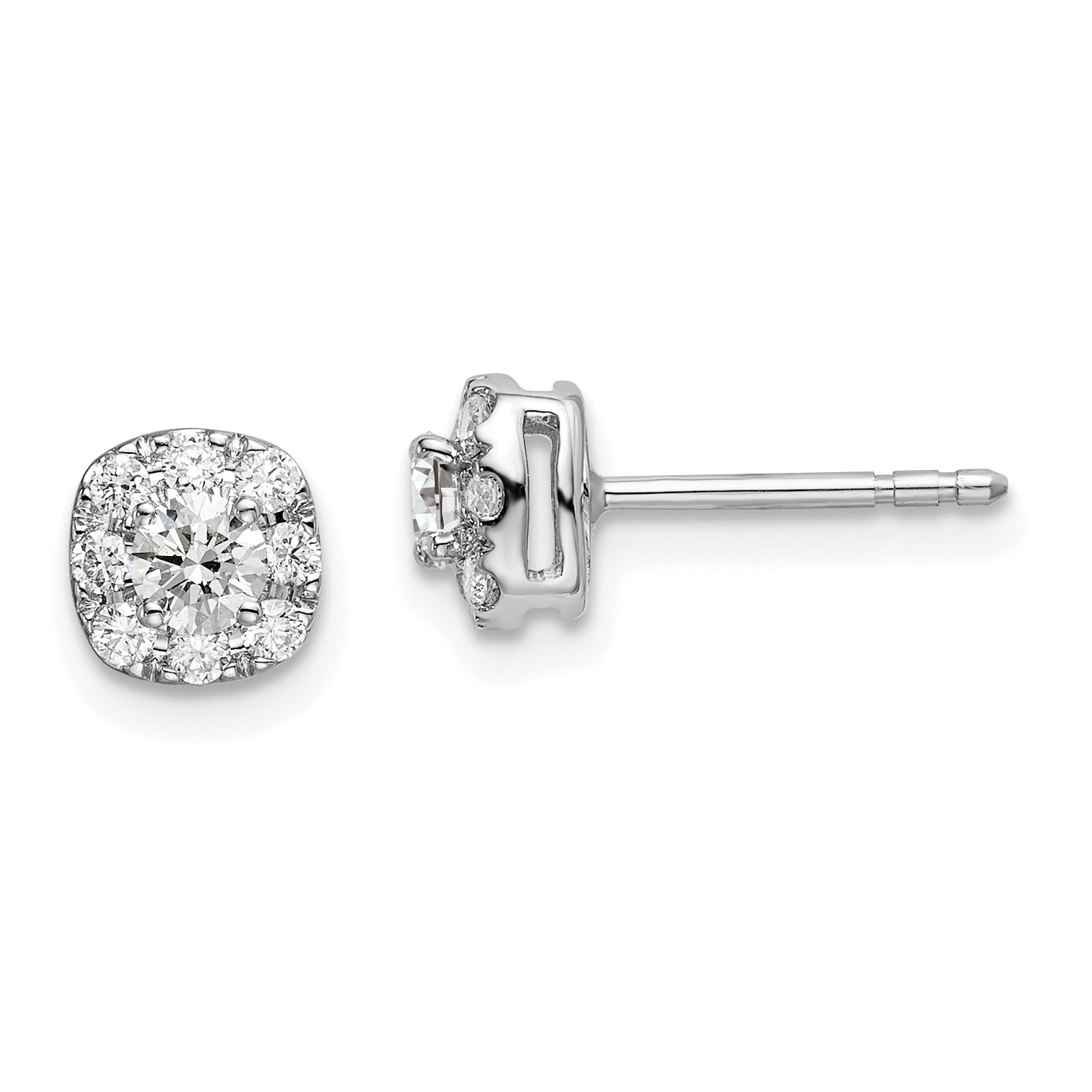 14k White Gold 1/2 carat Lab Grown Diamond VS/SI+ G+ Complete Cushion Halo Post Earrings