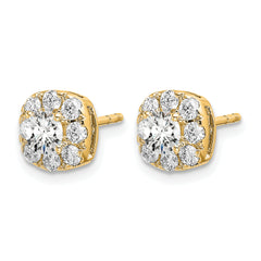 14k 1 carat Lab Grown Diamond VS/SI+ G+ Complete Cushion Halo Post Earrings