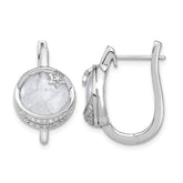 14k White Gold Dia. & Moonstone Moon & Star Hinged Hoop Earrings
