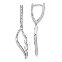 14k White Gold Diamond Wing Hinged Hoop Dangle Earrings