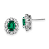 14k White Gold 1 1/5 carat Lab Grown Diamond VS/SI+ G+ and Oval Created Emerald Complete Halo Post Earrings