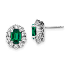 14k White Gold 1 1/5 carat Lab Grown Diamond VS/SI+ G+ and Oval Created Emerald Complete Halo Post Earrings