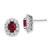 14k White Gold 1 1/5 carat Lab Grown Diamond VS/SI+ G+ and Oval Created Ruby Complete Halo Post Earrings