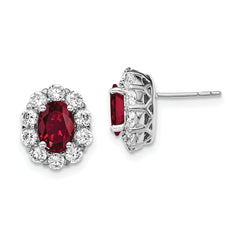 14k White Gold 1 1/5 carat Lab Grown Diamond VS/SI+ G+ and Oval Created Ruby Complete Halo Post Earrings