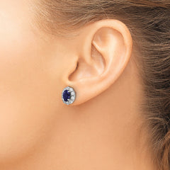 14k White Gold 1 1/5 carat Lab Grown Diamond VS/SI+ G+ and Oval Created Sapphire Halo Post Earrings