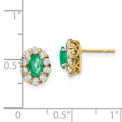 14k 5/8 carat Lab Grown Diamond VS/SI+ G+ and Oval Created Emerald Complete Halo Post Earrings