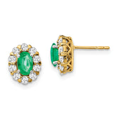 14k 5/8 carat Lab Grown Diamond VS/SI+ G+ and Oval Created Emerald Complete Halo Post Earrings