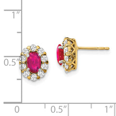 14k 3/4 carat Lab Grown Diamond VS/SI+ G+ and Oval Created Ruby Complete Halo Post Earrings