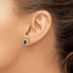14k 5/8 carat Lab Grown Diamond VS/SI+ G+ and Oval Created Sapphire Halo Post Earrings
