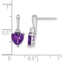 10k White Gold Amethyst and Diamond Heart Earrings