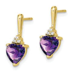 10k Amethyst and Diamond Heart Earrings