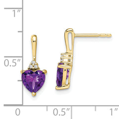 10k Amethyst and Diamond Heart Earrings