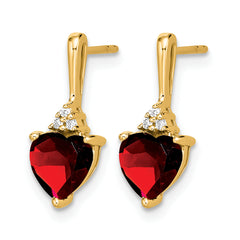 10k Garnet and Diamond Heart Earrings