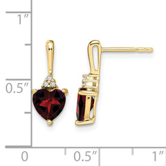 10k Garnet and Diamond Heart Earrings